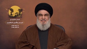 الأمين العام لحزب الله السيد حسن نصرالله متحدثاً خلال الاحتفال التكريمي الذي يقيمه حزب الله للجرحى والأسرى المقاومين